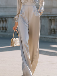 Satin V-Neck Wide-Leg Jumpsuit