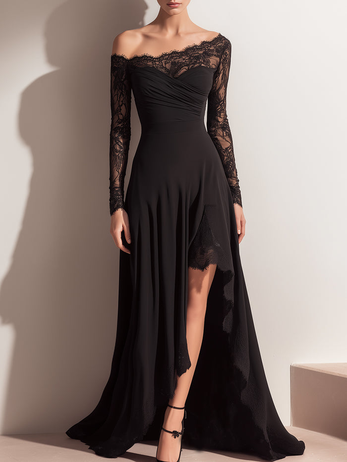 Black Lace Off-Shoulder Evening Gown