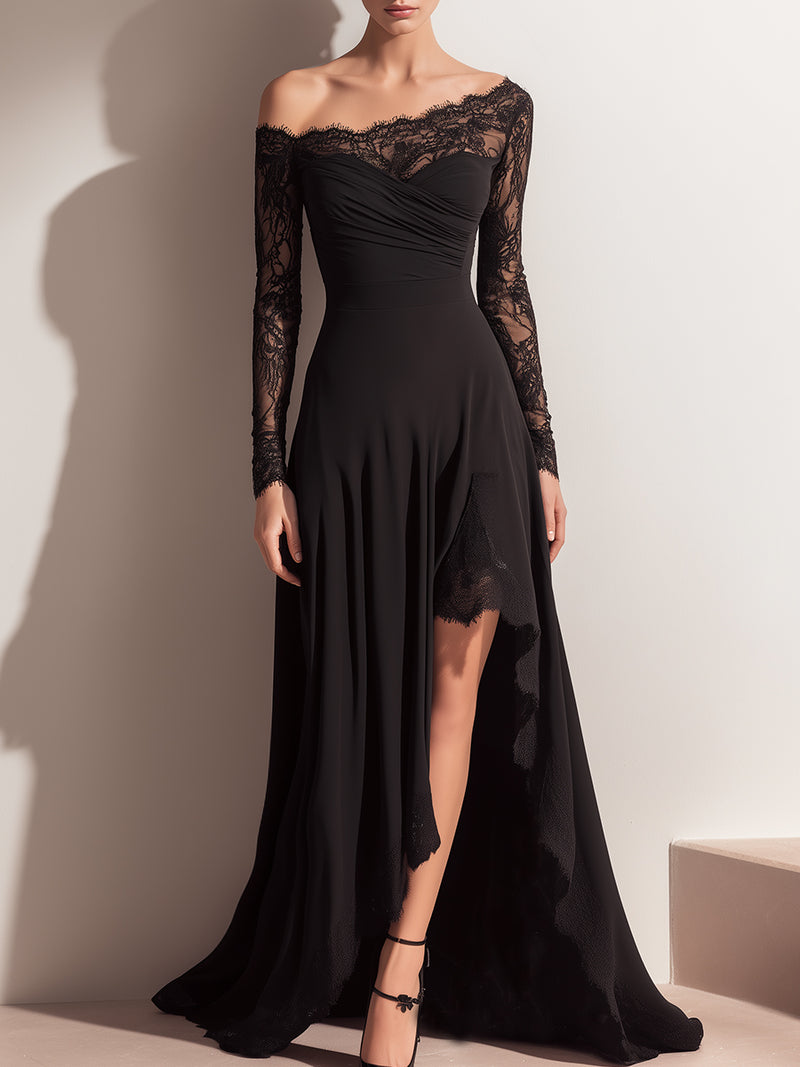 Black Lace Off-Shoulder Evening Gown