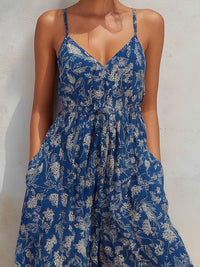 Women’s Boho Floral Print Spaghetti Strap V-Neck Jumpsuit