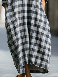 Relaxed Checkered Midi Shirt Dress