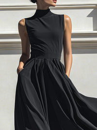 Draped Mock Neck Midi Dress