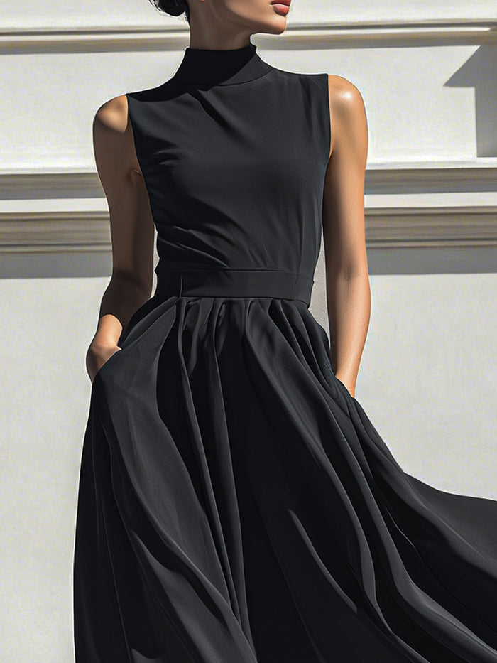 Draped Mock Neck Midi Dress