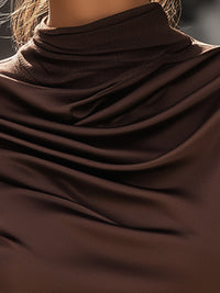 Chocolate Brown Draped High-Neck Top