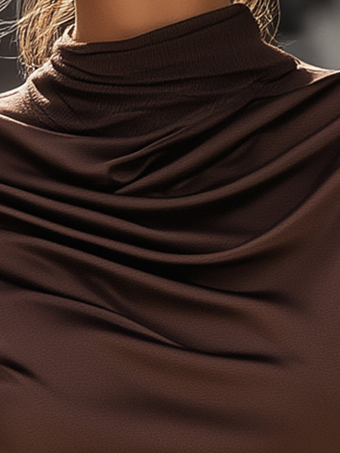 Chocolate Brown Draped High-Neck Top