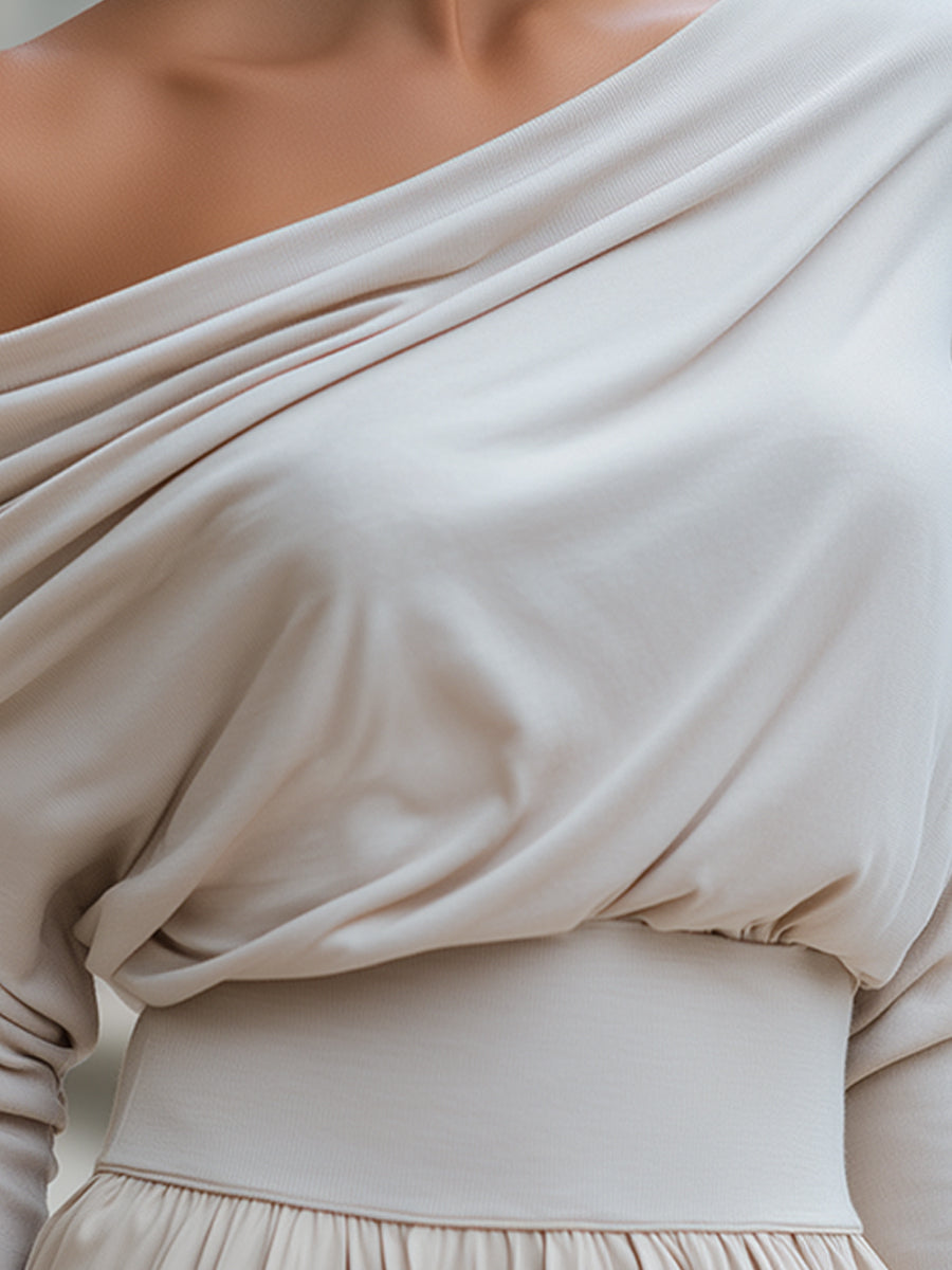 Off-Shoulder Draped Long-Sleeve Jersey Top