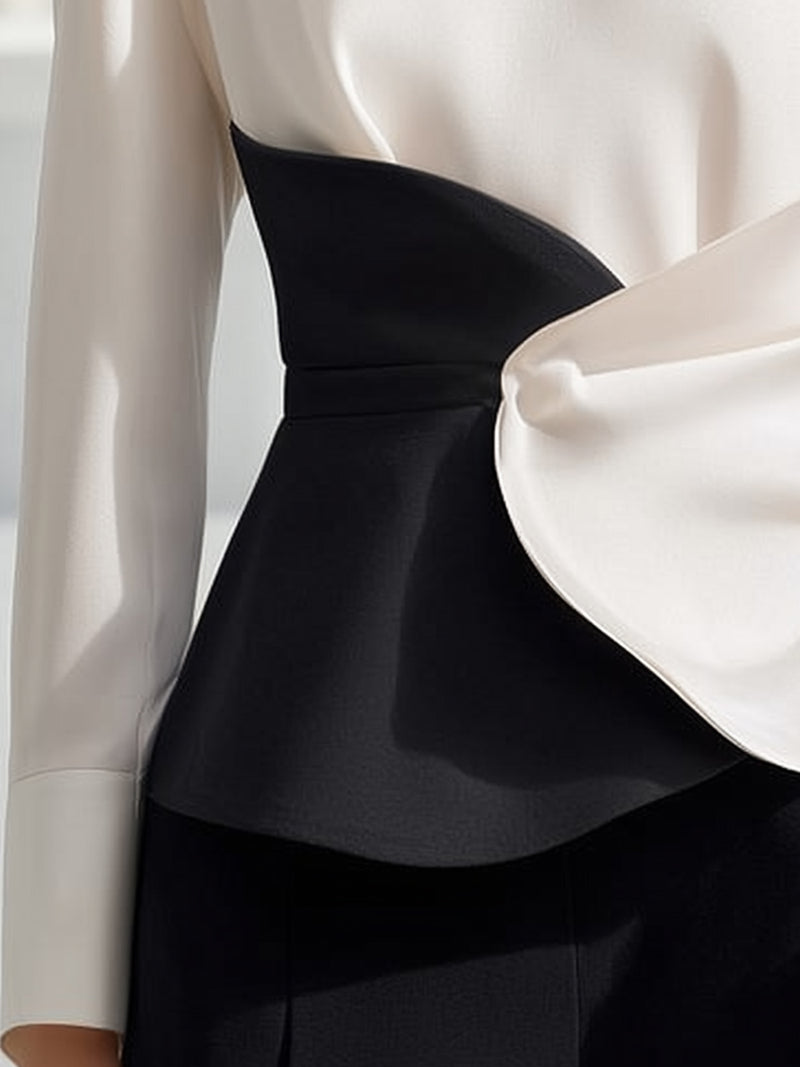 Sculpted Contrast Draped Waist Blouse