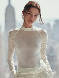 Minimalist White Mock Neck Long Sleeve Top