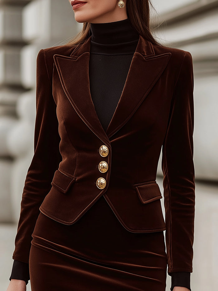 Velvet Elegance Tailored Blazer And Skirt Set
