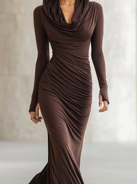 Pleated Hooded Maxi Dress