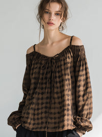 Printed Off-Shoulder Tie-Front Blouse With Adjustable Straps