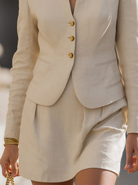 Linen-Blend Collarless Blazer & Skirt Set