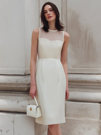 Ivory Sheer-Panel Sleeveless Woven Midi Dress