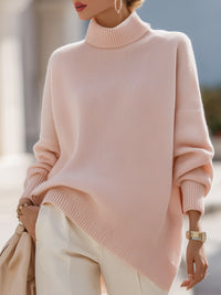 Blush Pink Asymmetrical Turtleneck Sweater