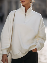 Cream Half-Zip Funnel Neck Oversized Sweatshirt