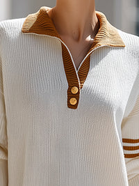 Stylish Contrast Collar Ribbed Knit Polo Shirt