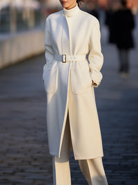 Ivory Belted Longline Wool Coat