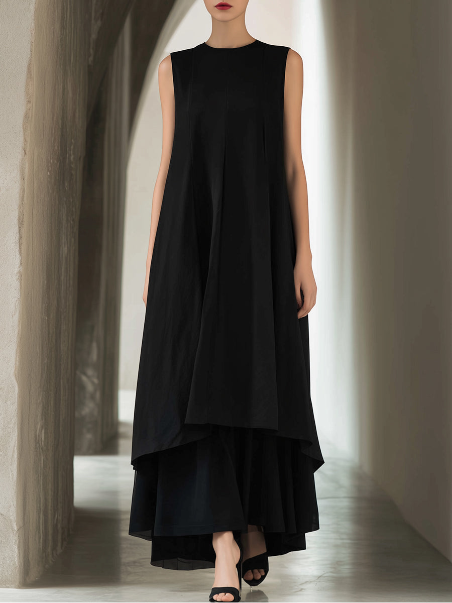 Sleeveless Layered A-Line Maxi Dress