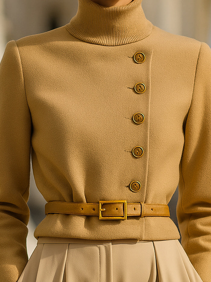Wool-Blend Asymmetrical Button Jacket