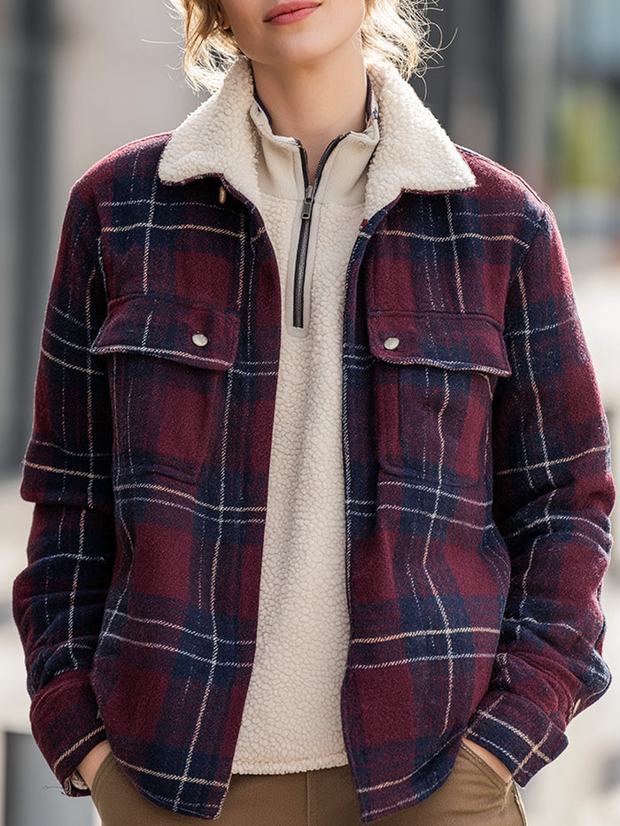 Plaid Fleece-Lined Sherpa Jacket