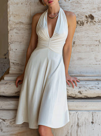 Halter Neck Ruched Waist Midi Dress