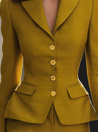 Tailored Textured Blazer With Gold Buttons