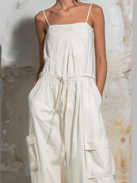 Sleeveless Drawstring Waist Cargo Jumpsuit