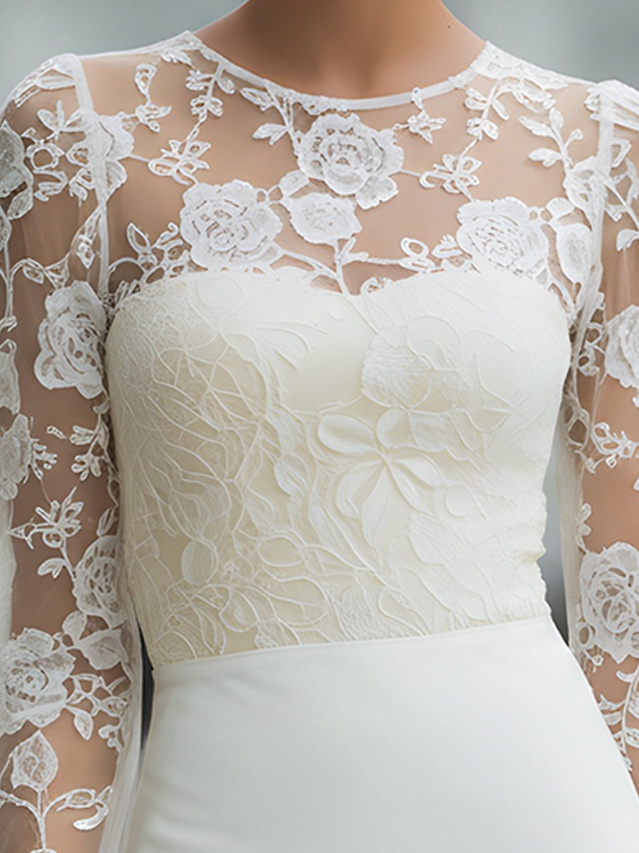 Floral Lace Sheer-Sleeve Bodycon Mini Dress