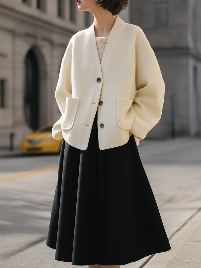 Wool Blend Oversized Cardigan Jacket And A-Line Skirt Set