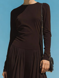 Long-Sleeve Pleated Midi Dress