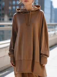 Mocha Oversized Hoodie With Ribbed Hem