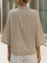 Relaxed Mock-Neck Textured Wide-Sleeve Blouse