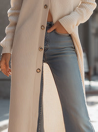 Longline Ribbed Button-Front Knit Cardigan