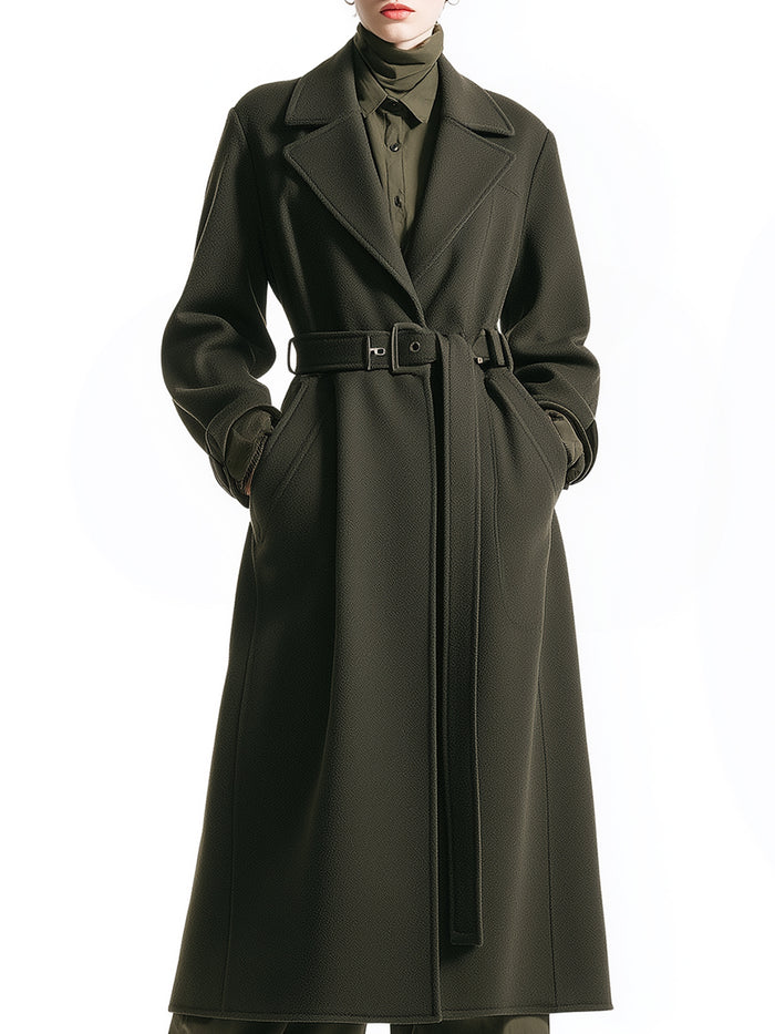 Olive Green Belted Longline Coat