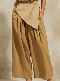 Elegant Draped Asymmetrical Top + Wide-Leg Pants Two-Piece Set