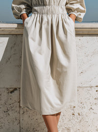 Smocked Waist Puff Sleeve Midi Dress