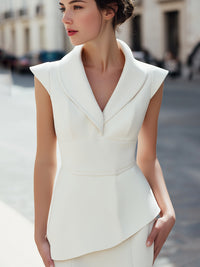 Ivory Notch-Neck Sleeveless Ruffle Top