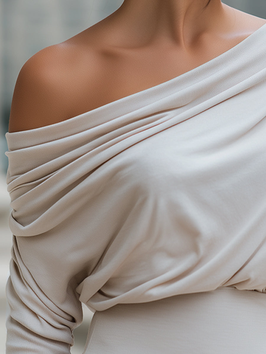 Off-Shoulder Draped Long-Sleeve Jersey Top