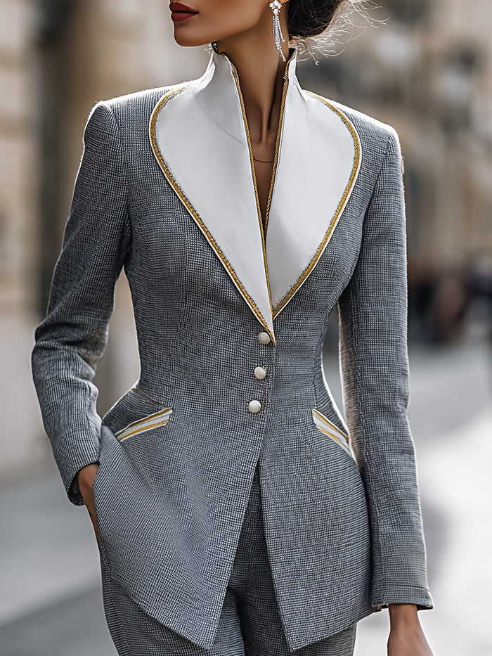High Collar Embroidered Lapel Blazer