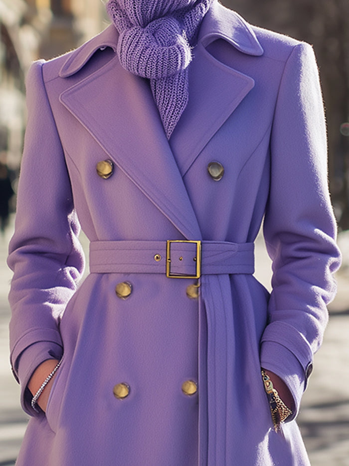 Double-Breasted Belted Long Coat