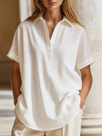Relaxed Short Sleeve Split-Neck Blouse