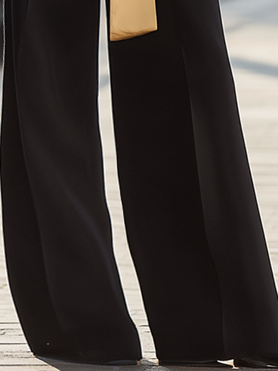 Elegant High-Waist Black Wide-Leg Crepe Trousers