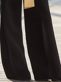 Elegant High-Waist Black Wide-Leg Crepe Trousers