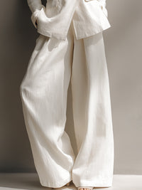 High-quality Linen Blended Old-fashioned Style Suit And Wide-leg Pants Set