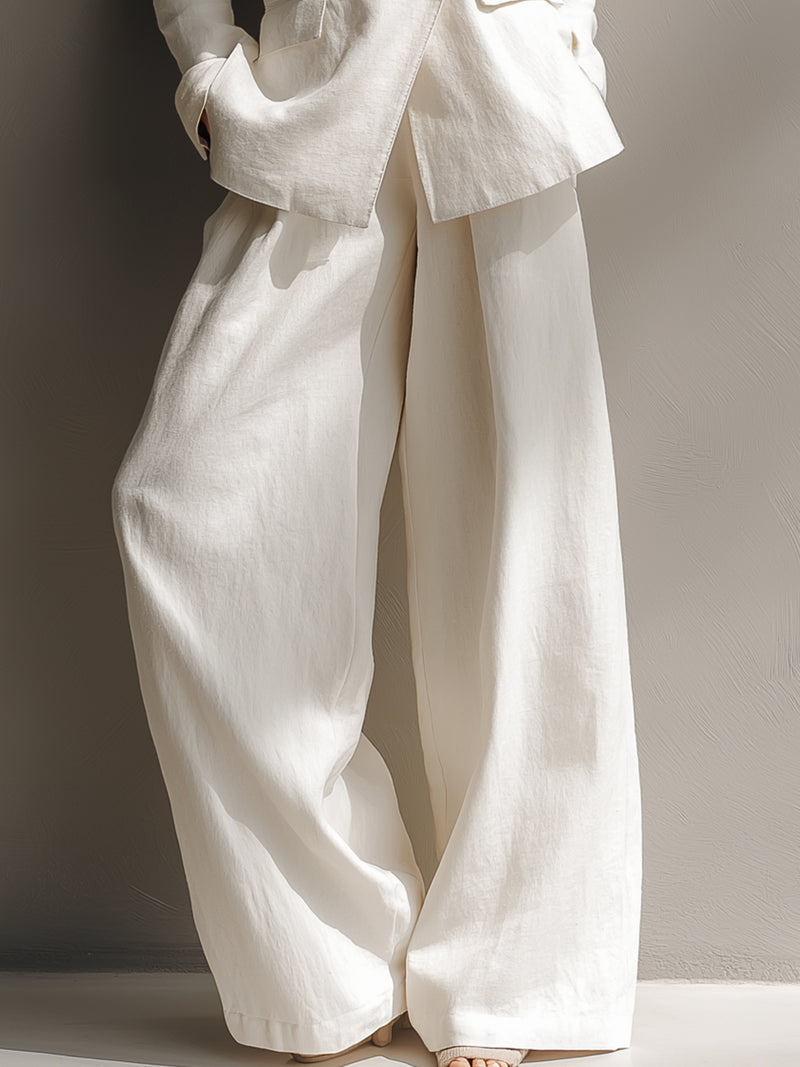 High-quality Linen Blended Old-fashioned Style Suit And Wide-leg Pants Set