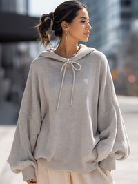 Light Heathered Knitted Balloon Sleeve Hoodie