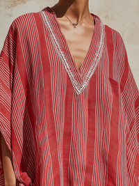 Relaxed Striped V-Neck Oversized Tunic Top