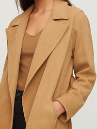 Suede-Look Open Front Coat
