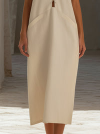 Lace-Up V-Neck Sleeveless Midi Dress