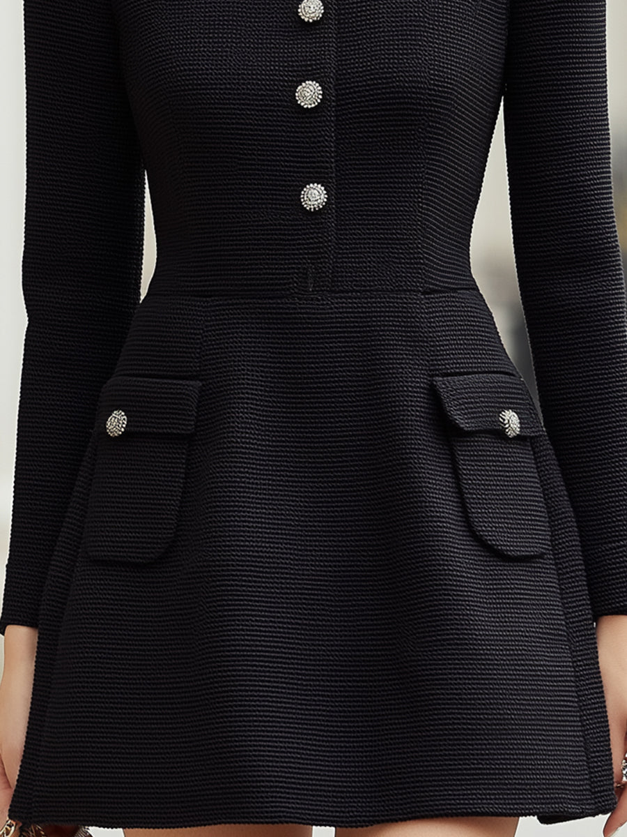 Elegant Pearl-Collar Long Sleeve Mini Dress